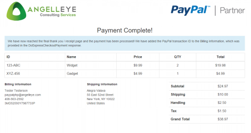 PayPal Express Checkout PHP Receipt Page