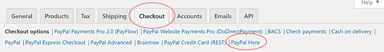 PayPal Here WooCommerce POS Settings Link