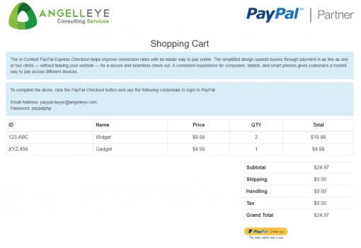 PayPal Express Checkout PHP In Context Demo Kit Shopping Cart