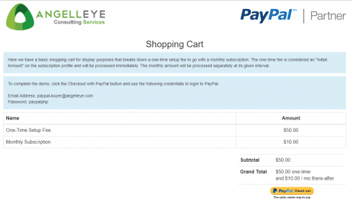 PayPal Express Checkout PHP Recurring Payments Demo Kit Shopping Cart