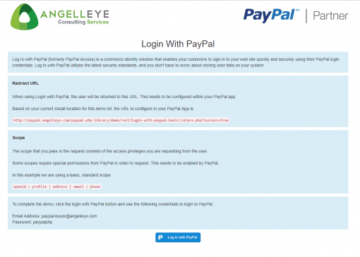 PayPal Identity Log In with PayPal REST API Demo Kit Button Display