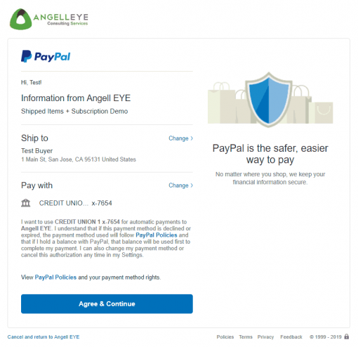 PayPal Express Checkout Shipped + Subscription Combined Demo Kit Agreement