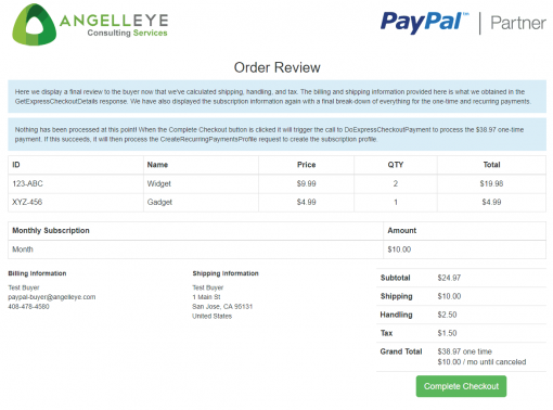 PayPal Express Checkout Shipped + Subscription Combined Demo Kit Review Final