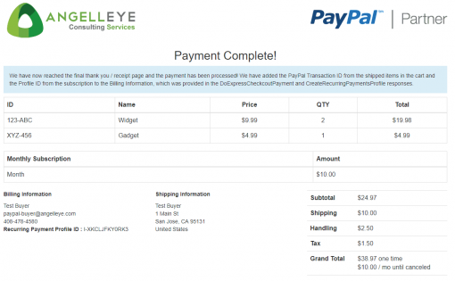 PayPal Express Checkout Shipped + Subscription Combined Demo Kit Complete