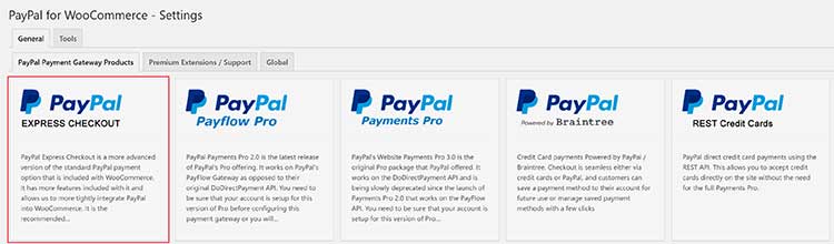Select PayPal Express Checkout Gateway